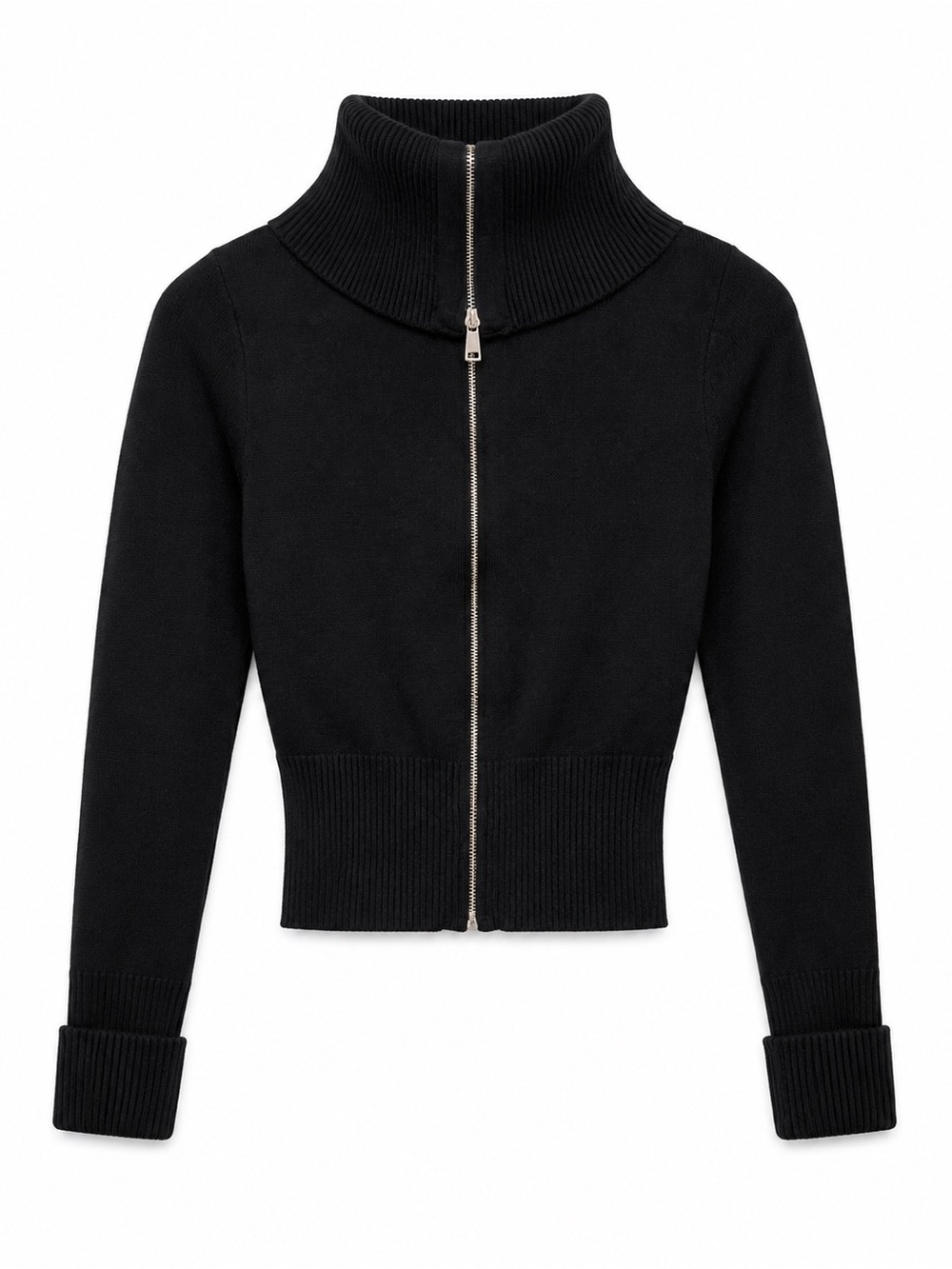Zara Black Zip-Up Knit Sweater | Size Small